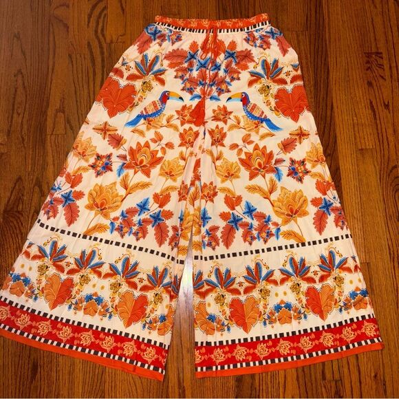 CUPSHE NWT Size L Tropical Parrot Boho Wide Leg Drawstring Pants - Picture 1 of 5